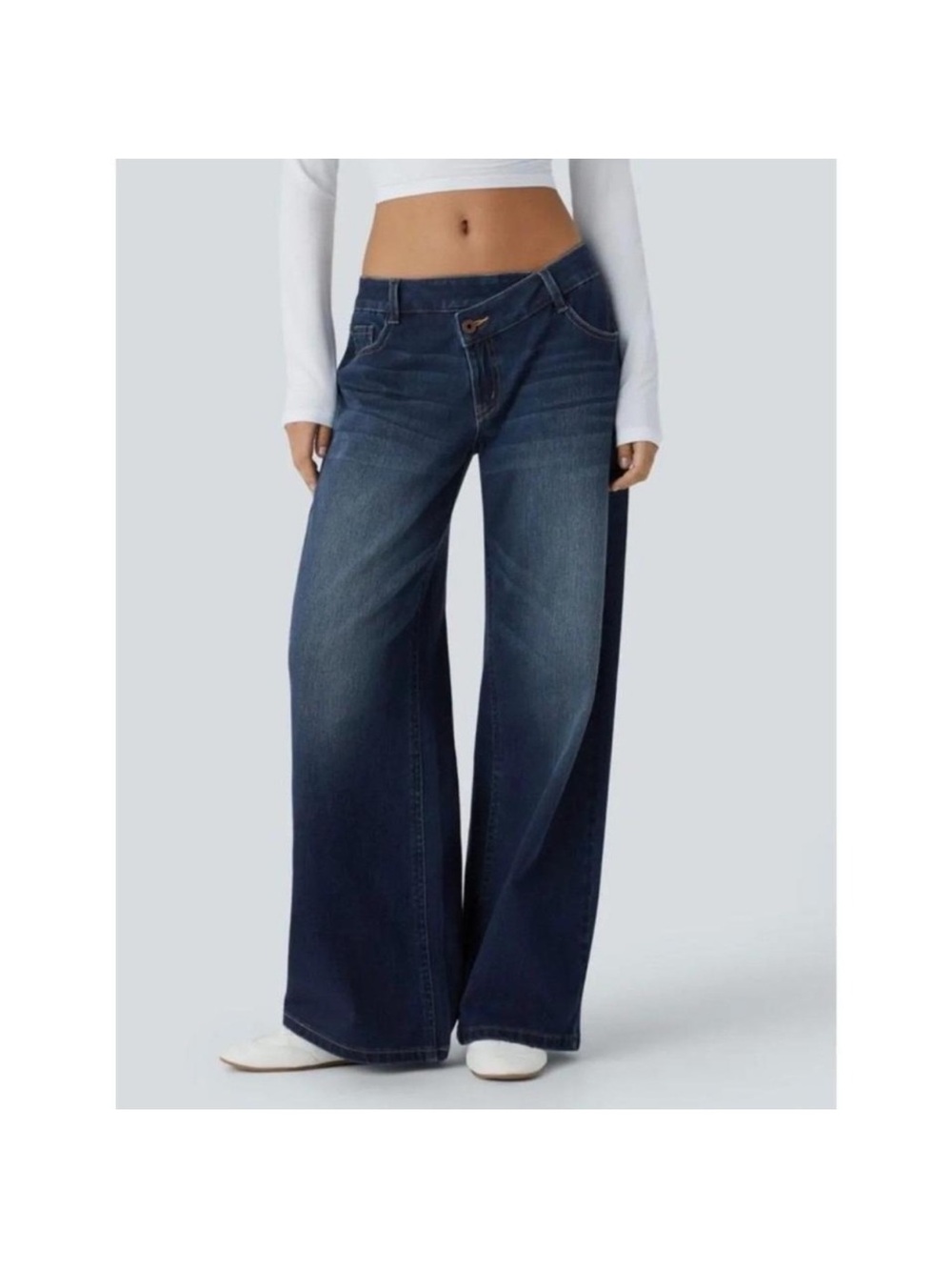 Halara Cloudful Crossover High Waisted Wide Leg Jeans Dark Wash Blue M XTALL